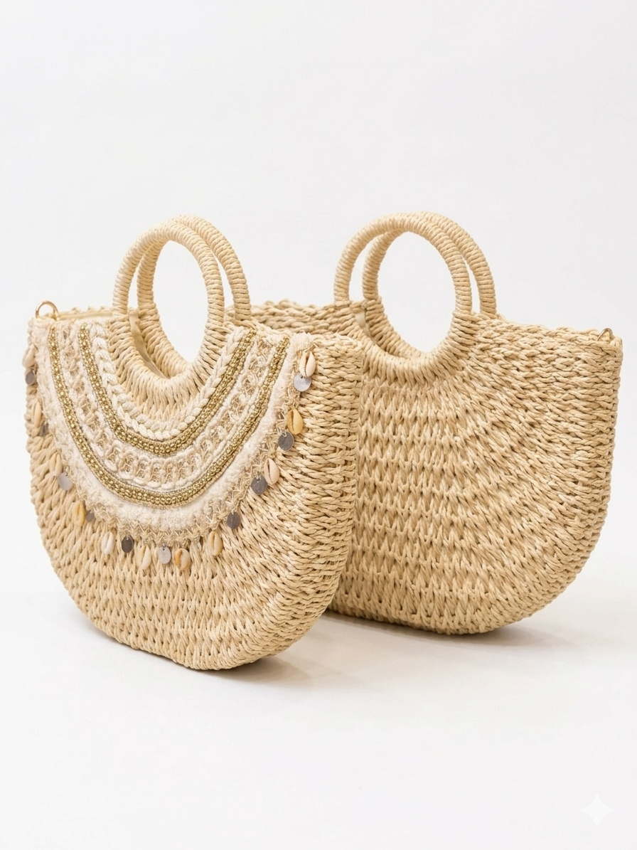 Sac bohème en paille tressée