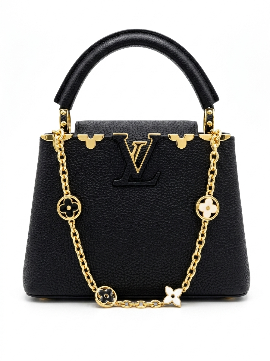 Sac à main noir style LV avec chaîne dorée